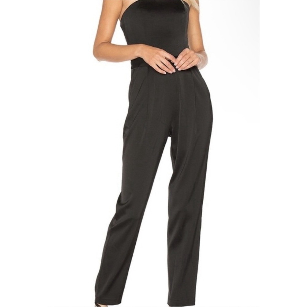 Alice + Olivia Size 0 Jeri Strapless Satin Jumpsuit Black Party
